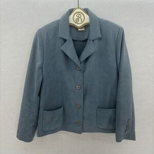 Vintage 90s Via Condotti Womens Faux Suede Blazer Size 6 Blue Classic Minimalist